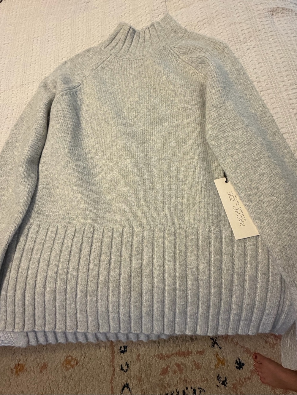 Rachel Zoe Heather Gray Ribbed Hem Mock Neck Sweater